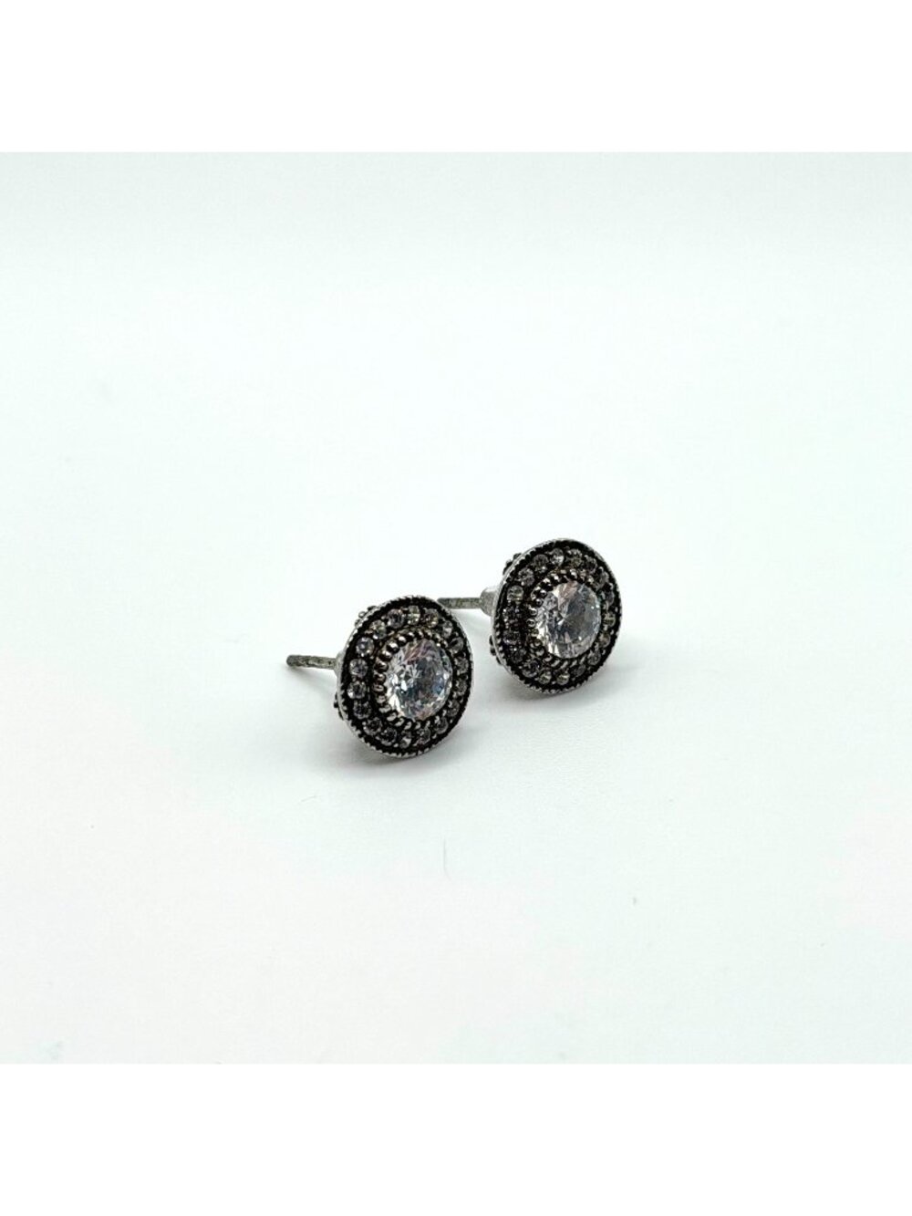 925 Sterling Silver Round Stud Earrings With Cubic Zirconia Halo Design